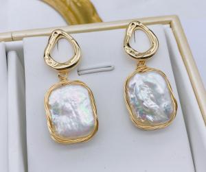 China Natural Baroque Pearl Earring Fashion Irregular Pearl Dangle Earrings For Women Baroque Freshwater Pearls Hoop Earrings on sale