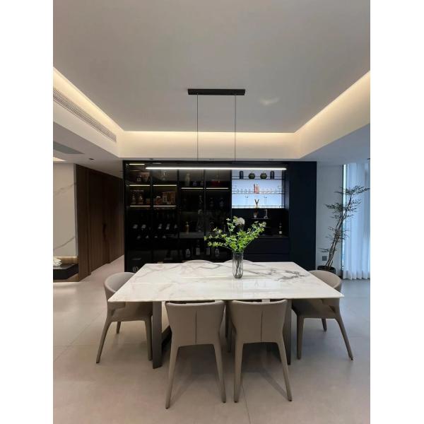 Luxury Long Marble Dining Table in Oyster White with Pink and Gray Veins for Elegant Indoor Decoration