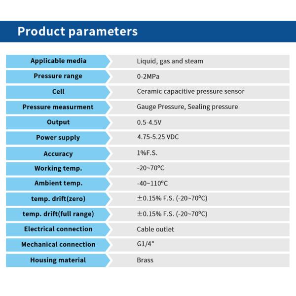 High Stability Electronic Water Pressure Sensor 0.5-4.5V Water Pump Pressure Transducer