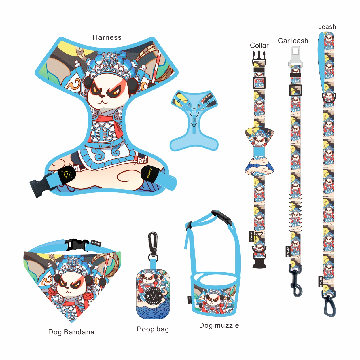 Custom Printed Pet Collar Leash Waterproof Dog Leash With Poop Bag Holder