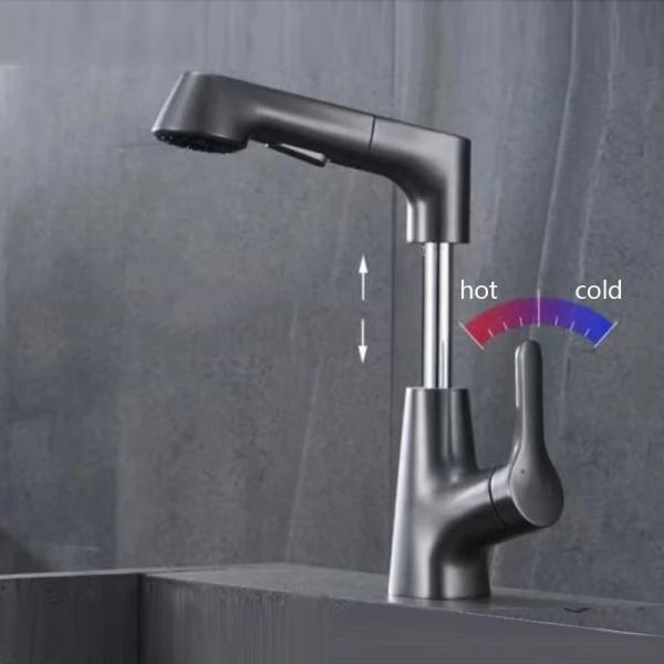 Brass Modern Pull Out Single Handle Basin Mixer tap 360 Degree Swivel