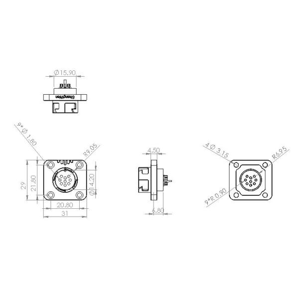 Industrial 9 Pin Waterproof Connector Male Socket IP67 Connector