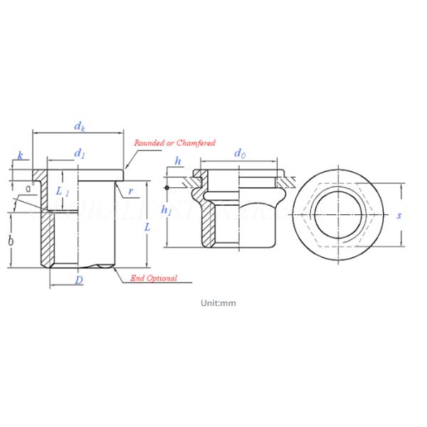 Plain Zinc Plated Hexagon Rivets Nut Flat Head Stainless Steel SUS304 ML08AL