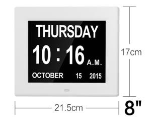 American Lifetime, Newest Version Updated Memory Loss Digital Calendar Day Clock with Day Cycles & Battery Backup(White）