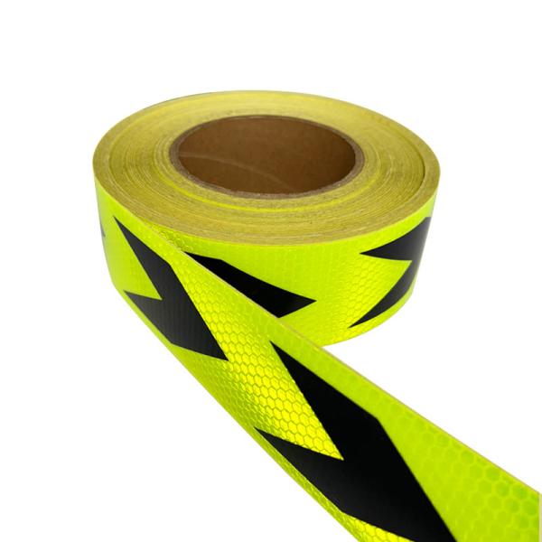 Fluorescent Yellow Green Black Arrow Adhesive Prismatic Reflective Warning Tape