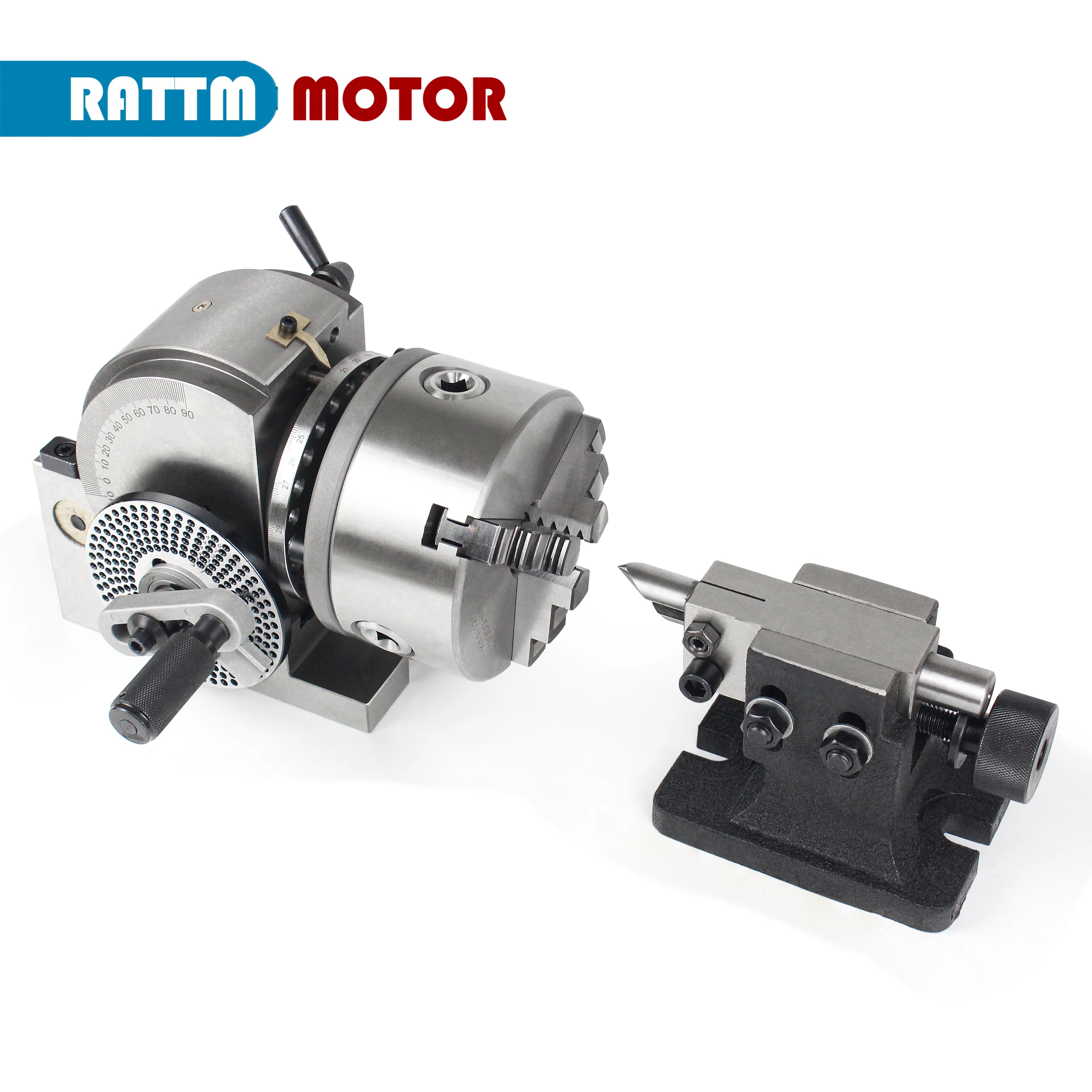 BS0 CNC Rotary Axis Tailstock Adjustable Headstock 125mm 3 Jaw Chuck