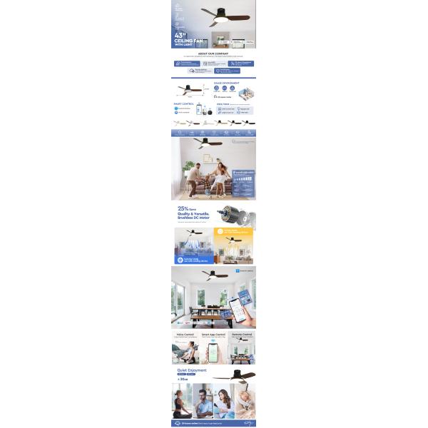 Metal Material Ceiling Fan with Low Noise DC Motor and Air Conditioning LED Lighting