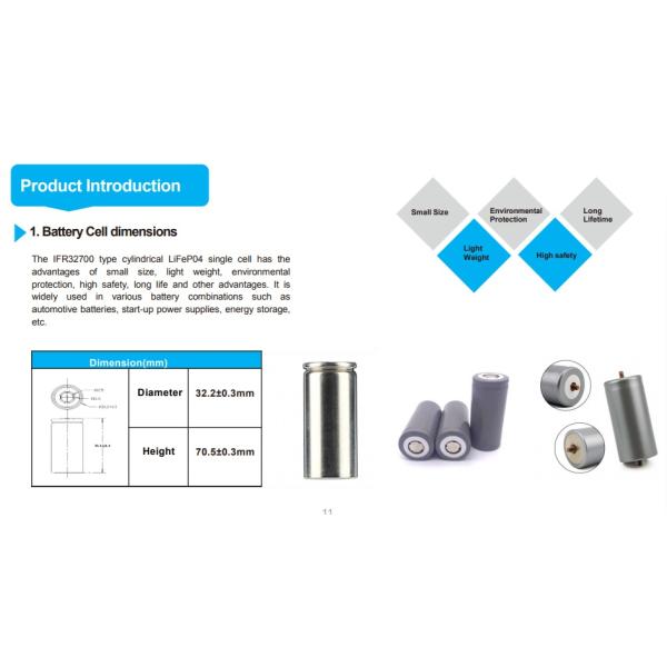 Cylindrical Rechargeable 3.2V 6.0Ah 32700 Lifepo4 Cells 2000 Cycles