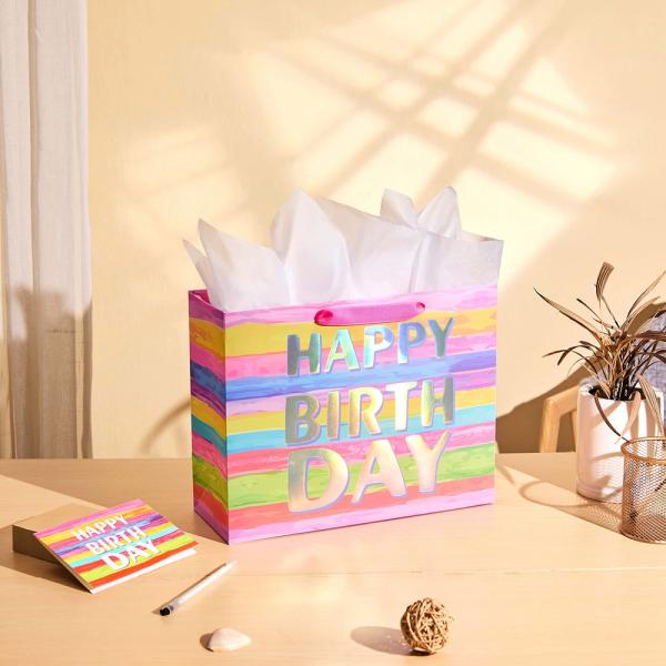Custom Luxury Big Birthday Gift Shopping Paper Bag with CMYK 4 Color Offset Printing