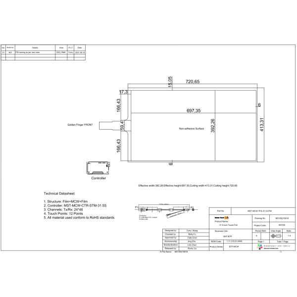 OEM Narrow Bezel Micro Copper Wire Touch Foil Screen 31.5 Inch