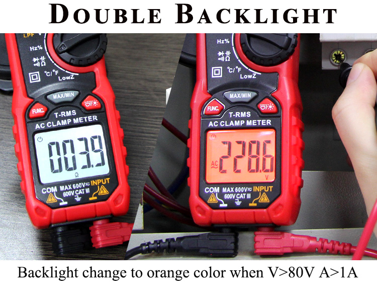 Handheld Digital Clamp Meter Multimeter True RMS AC DC Volt Amp Ohm Capacitance Frequency Temperature Diode Tester