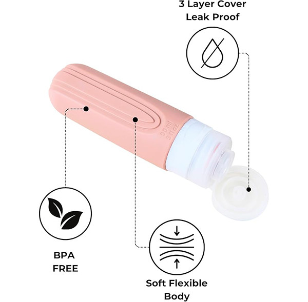 Pink Essential Silicone Travel Bottle Set 90ml for Toiletries