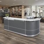Artificial Stone Countertop, Front Desk Painting Process, Curved Reception Desk,