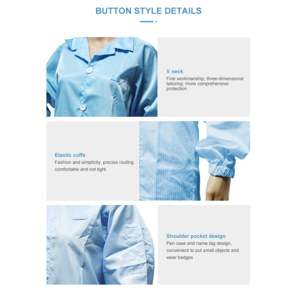 Antistatic Cleanroom Lab Coat White or Blue Washable ESD Smock Garment Polyester for Lab or Cleanroom Clothing