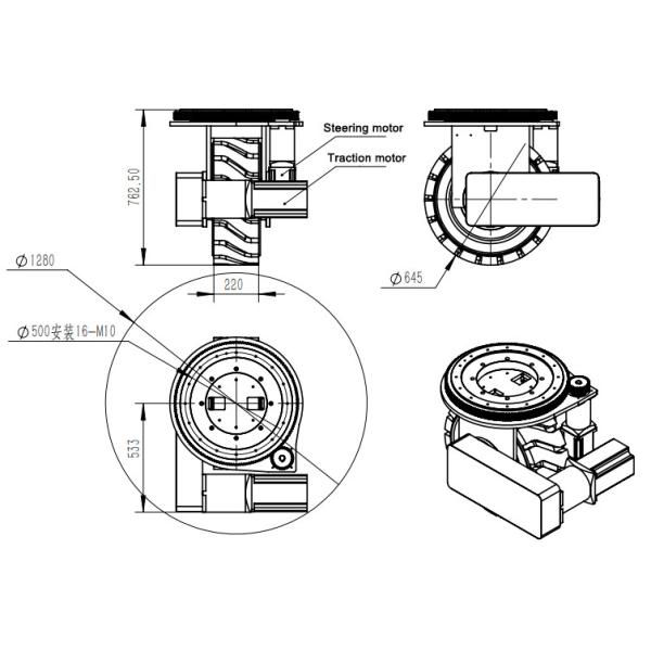 Industrial Electric AGV 48V 5KW Steering Heavy Duty Robot Wheels 645mm