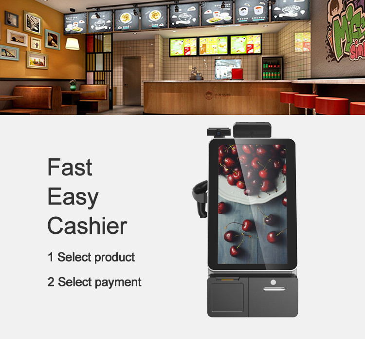 24 Inch Self Service Ordering Kiosk Pos System Cash Acceptor Machine For Fast Food Restaurants