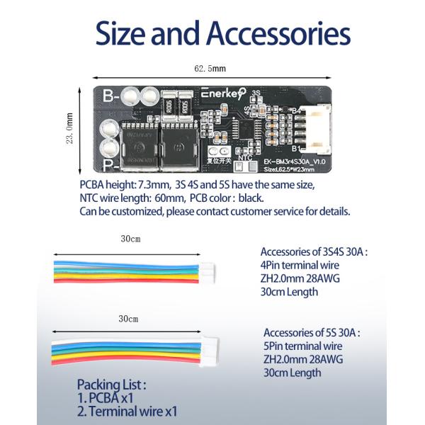 Enerkey 3S 4S 30A BMS With NTC , 18650 Li-ion Lithium Battery Cell PCB Protection Board