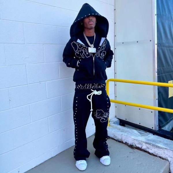 OEM Manufacturer Custom Double Waisted Baggy Stacked Pants Sweat Suit Y2k Diamond Rhinestone Flare Sweatpants and Hoodie Sets