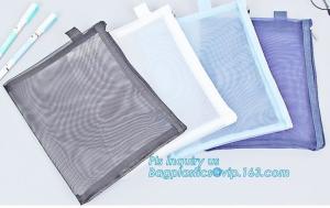 China A5 A4 SIZE PU document bag file bag holer mesh bag pouch with zipper, waterproof fiber mesh a4 size zipper file folder wholesale