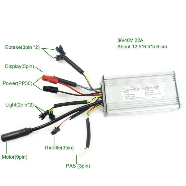 9 Mosfet 36V 48V 22A Programmable Logic Ebike Controller for Bike Electric Kit