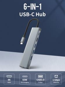China Docking Station USB C Adapter 6 In 1 with HDMI 4K Triple Display Port 3 60W PD wholesale