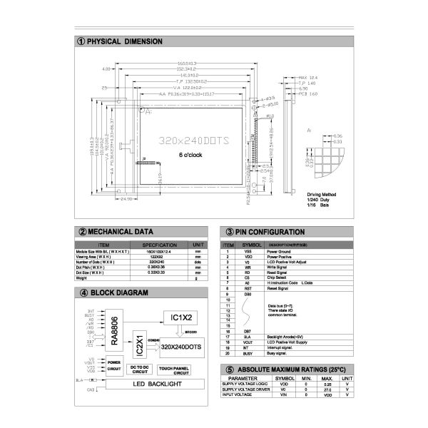 5.7" Mechanical Size COG LCD MODULE With Optrex DMF50840 / DMF50714