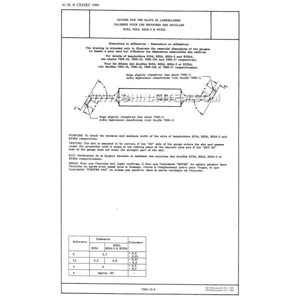 IEC60061-3: 7006-13-5 B22d Gauge for The Slots in Lampholders