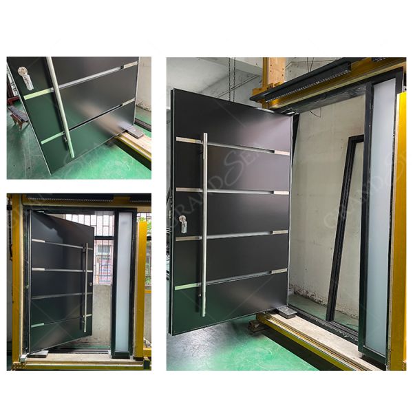 Hurricane Custom Villa Big Luxury Black Solid Wood Entry Modern Stainless Steel Front Entrance Cedar Pivot Door