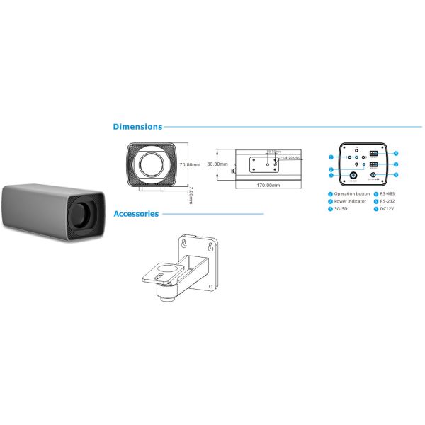 Hawkvine HV-VC037 IP SDI Integrated Video Conference Camera 20x Optical Zoom H.265, H.264