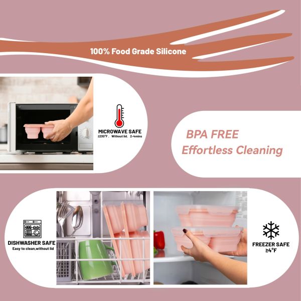 2 Compartments Collapsible Lunch Containers With Lid Lunchbox With Utensils Foldable Silicone Bento For Adults BPA Free