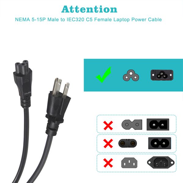 NEMA 5-15P to C5 Power Cord 110V for Laptop 125V US Standard