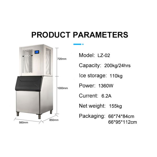 110kg Ice Storage Capacity Flake Ice Machine LZ-02 for 200Kg Per Day Output in Fishery