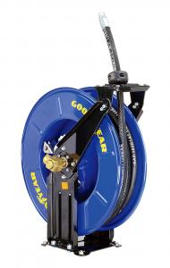 China Medium Pressure 2320psi / 160bar retractable water and oil reel hose with dual pedestal base and double supporting axle on sale