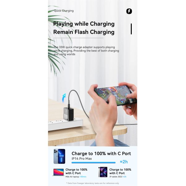 High Power GaN Chargers USB A Type C Double Port Quick Charging PD Wall Charger 33W