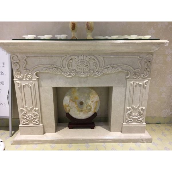 Indoor Natural Stone Fireplaces , Suny White Marble Electric Fireplace