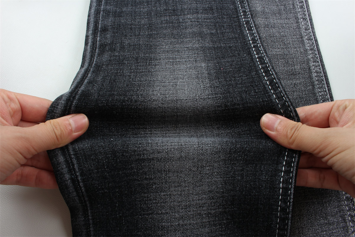 190 Cm Ring Slub Sulfur Black Stretch Denim Fabric For Men Jeans