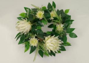 Man Made 50cm Indian Shot Wreath With Flowers And Leaves
