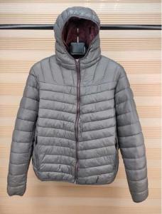 China men's basic nylon padded  jacket with fix hoody ,1801M,4 Colours,Contrast color zipper and lining wholesale