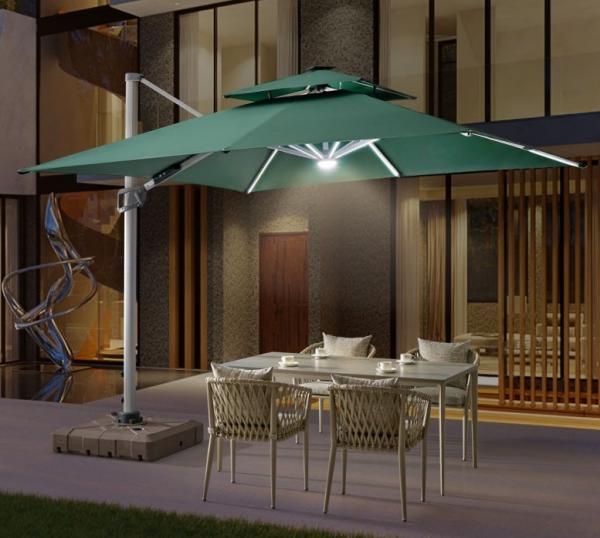 Quality OEM Aluminum Frame Parasol Cantilever Patio Umbrella With White LED Lights for sale