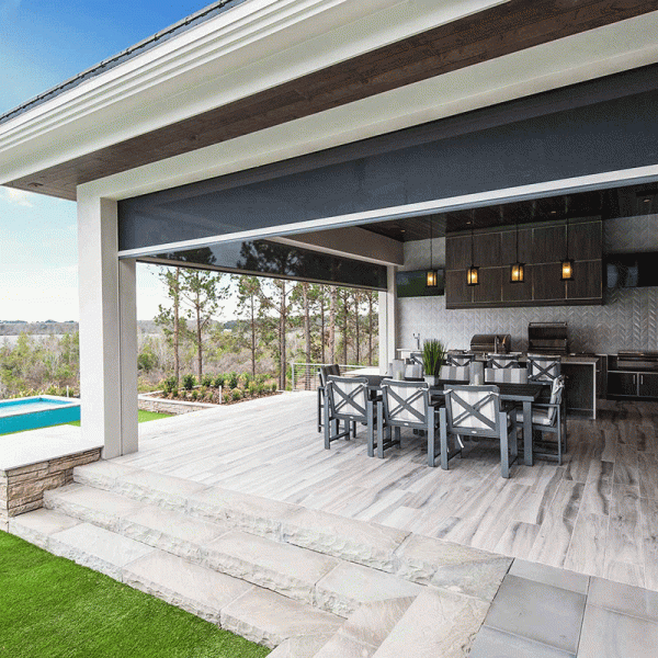 Manual Outdoor Roller Shades Heavy Duty Polyester UV Coating Easy Operation