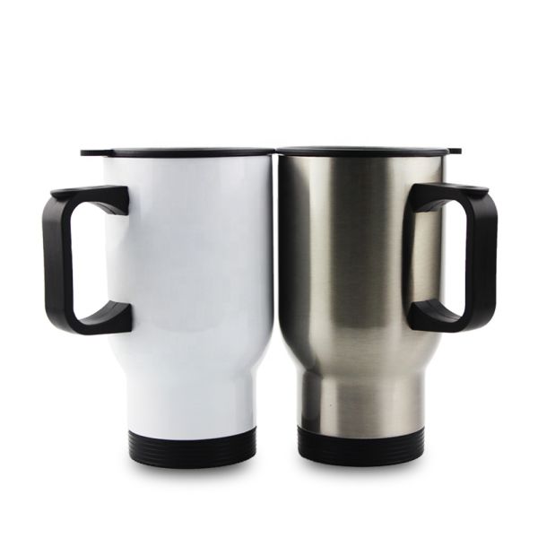 Blank Stainless Steel Sublimation Car Cup Vacuum Insulated Travel Sublimation Car Mug With Handle And Lid