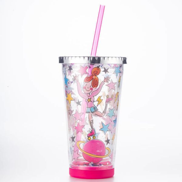 Anti-leak DIY Sticker Straw Cup Portable And Convenient Drinking Cup High Appearance Student Plastic Cup