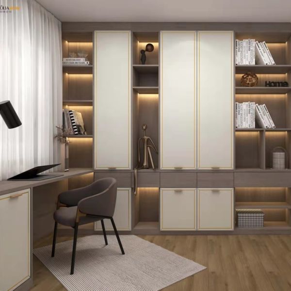 Close-up view of wardrobe storage compartments