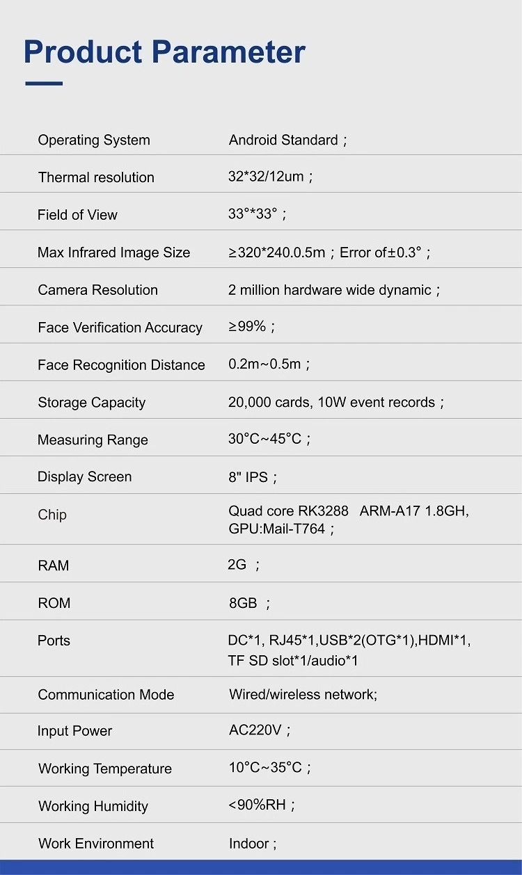 Stainless Steel 8" Time Attendance Facial Recognition Thermometer