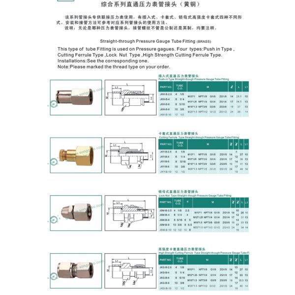 Pressure Gauge Pneumatic Connectors Fittings Straight - Through In Brass Nickle Plated