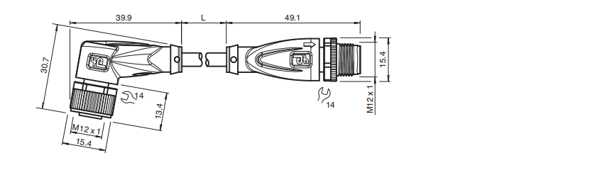 P+F M12 Angled 4-Pin PUR Cable 250V AC/DC