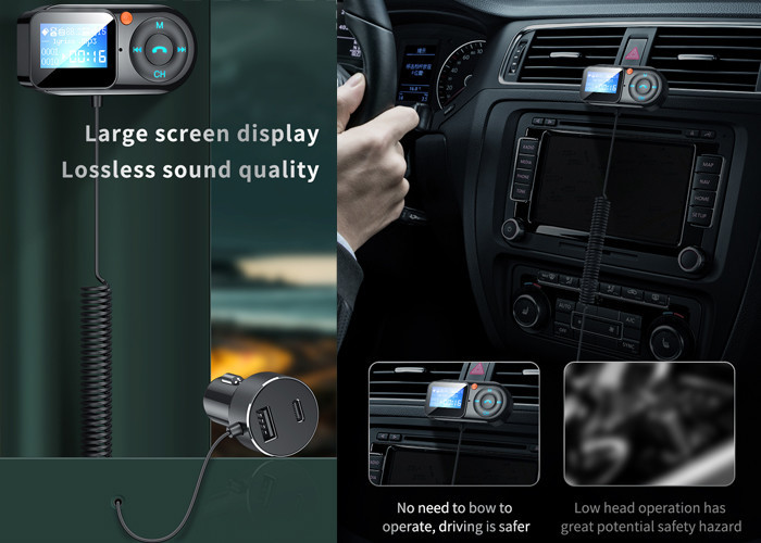5V 2.4A Handsfree Car Kit FM Transmitter Noise Suppression 10m Operating
