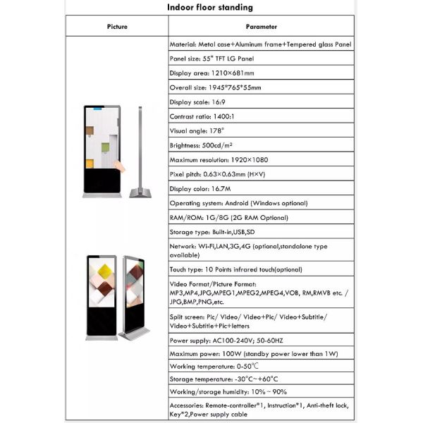 Double Sided 42-65 Inch LCD Touch Screen Kiosk Full Tempered Glass Screen