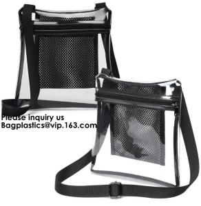 China Clear Sling Bag PVC Tote Bag With Interior Mesh Bag And Shoulder Strap,Clear PVC large handbag with small pouch on sale