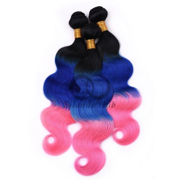 #T1B/Blue/Pink Body Wave Remy Human Hair Bundles Sew In Weave Bundles Brazilian Bundle Deals